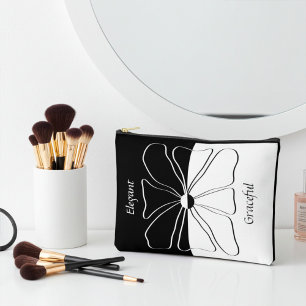 Pochette À Accessoires Art floral noir et blanc personnalisé, élégant