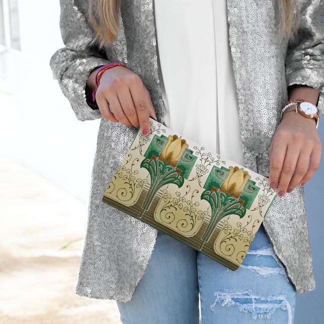 Pochette À Accessoires Art Nouveau Tulipes répétitives Style Motif Mariag (Art Nouveau Repeating Tulips Style Motif Wedding Accessory Pouch With Model)