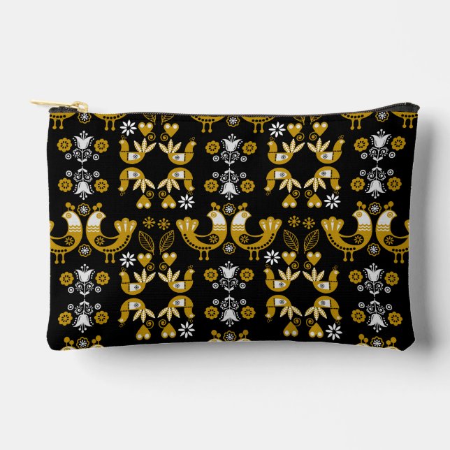 Pochette À Accessoires Art populaire scandinave  Oiseaux (Recto)