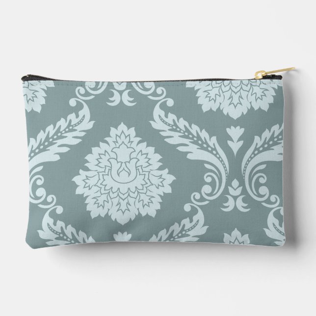 Pochette À Accessoires Art Rococo Damassé I Bleu Canard+Turquoise (Verso)