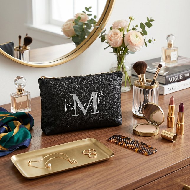 Pochette À Accessoires Aspect cuir noir personnalisé (Créateur téléchargé)