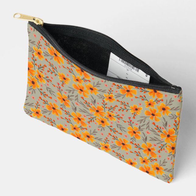 Pochette À Accessoires Automne Automne Floral Motif Sage Vert (Ouvrir)