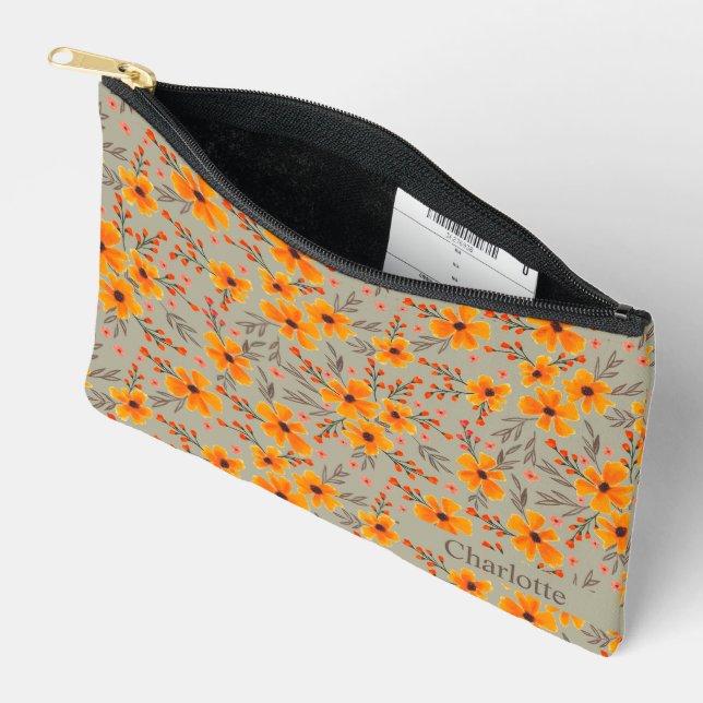 Pochette À Accessoires Automne personnalisé automne modèle floral SageGre (Ouvrir)