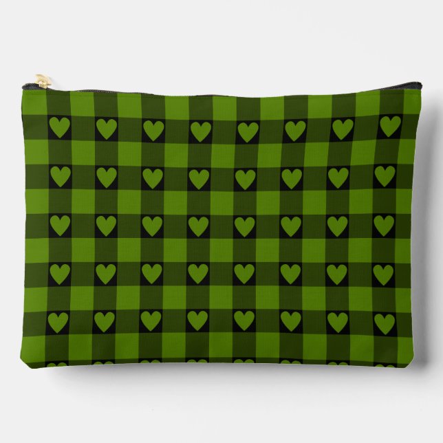 Pochette À Accessoires Avocado Green Black Buffalo Heart Plaid (Recto)