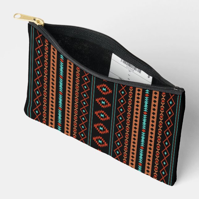Pochette À Accessoires Aztec Rusts Turquoises Noir Motifs Mixtes V Motif (Ouvrir)
