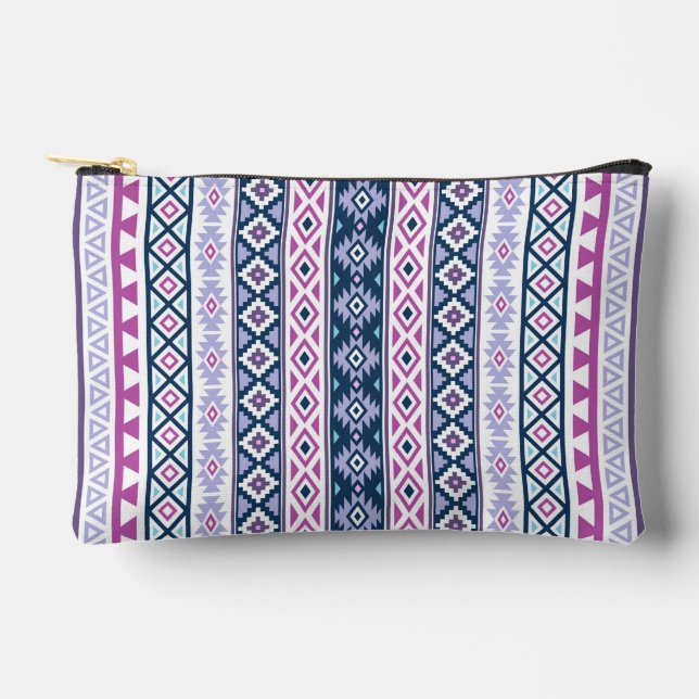 Pochette À Accessoires Aztec Stylisé (V) Ptn Pink Purples Blues Blanc (Recto)