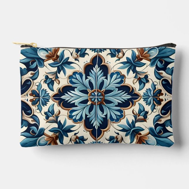 Pochette À Accessoires Azulejo Porcelain Carrelage bleu Motif méditerrané (Recto)