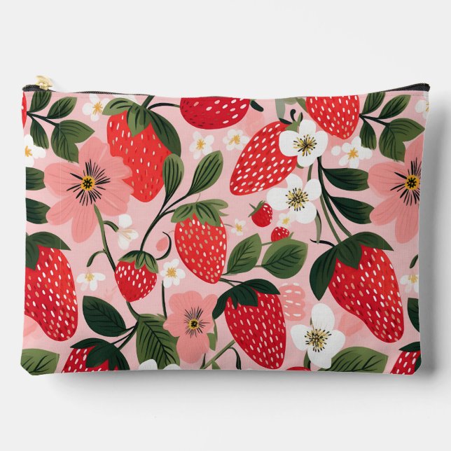 Pochette À Accessoires Baies rouges luxuriantes et fleurs (Recto)
