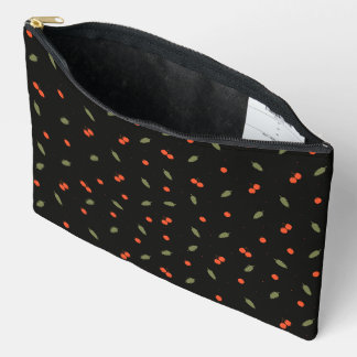 Pochette À Accessoires Baies Rouges Mignonnes sur Motif Botanique Noir Co