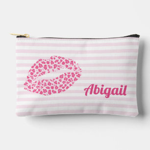 Pochette À Accessoires Baiser Empreinte de léopard rose - Personnalisé