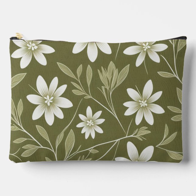 Pochette À Accessoires Baisson blanc tropical sur vert olive Élégant (Recto)
