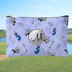 Pochette À Accessoires Balle de golf bleue et chariots à monogramme perso