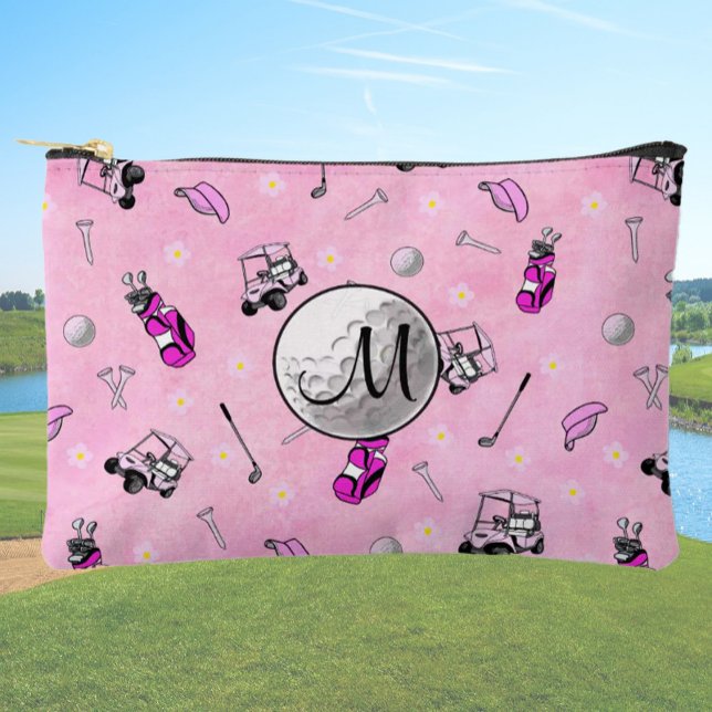 Pochette À Accessoires Balle et cartons de golf rose sur mesure Monogram (Créateur téléchargé)