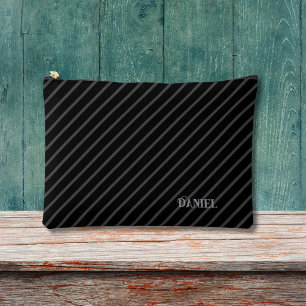 Pochette À Accessoires Bandes diagonales et nom personnalisé sur noir