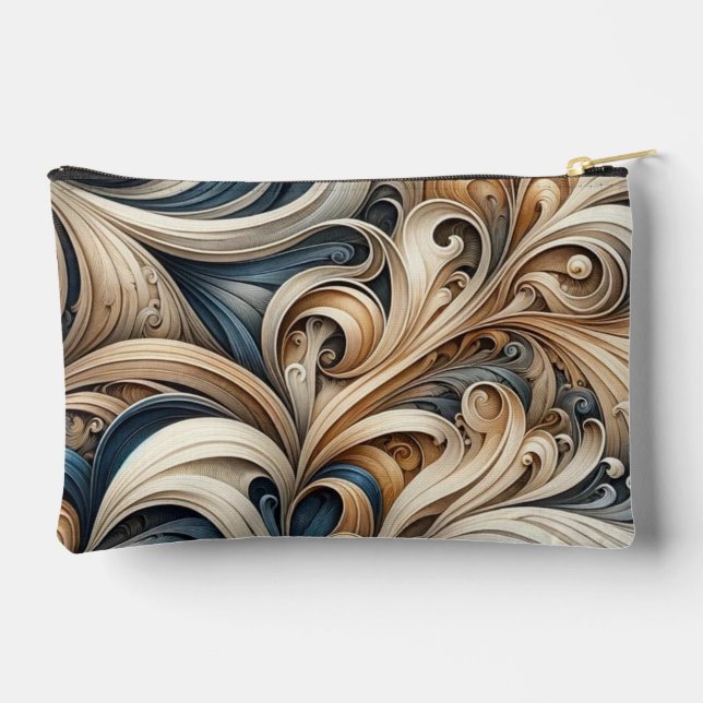 Pochette À Accessoires Baroque Swirl Pattern in Blue & Gold (Verso)