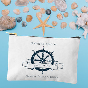 Pochette À Accessoires Bateau personnalisé Capitaine Vintage roue nautiqu