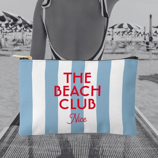 Pochette À Accessoires Beach Club French Red Blue Cabana Stripe (Créateur téléchargé)