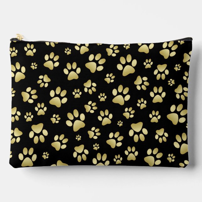 Pochette À Accessoires Beautiful Golden Paws Prints on Black Background  (Recto)