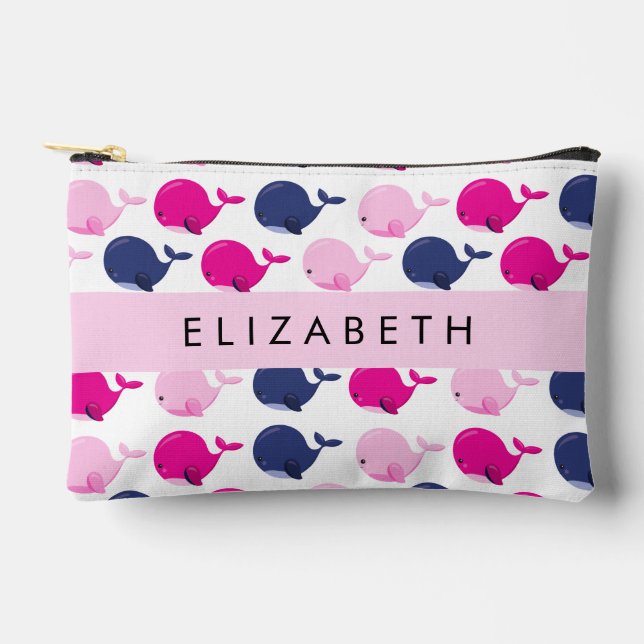 Pochette À Accessoires Beaux Baleines, Motif De Baleines, Votre Nom (Recto)