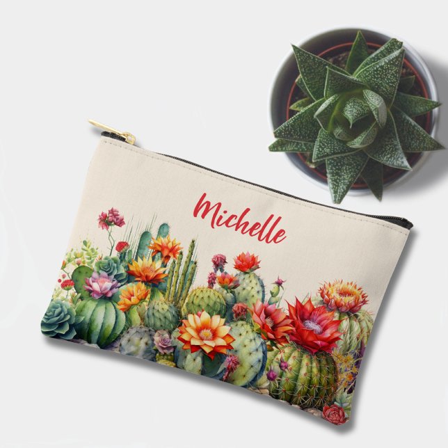 Pochette À Accessoires Beaux Cactus Fleuris Avec Nom Petit (Créateur téléchargé)