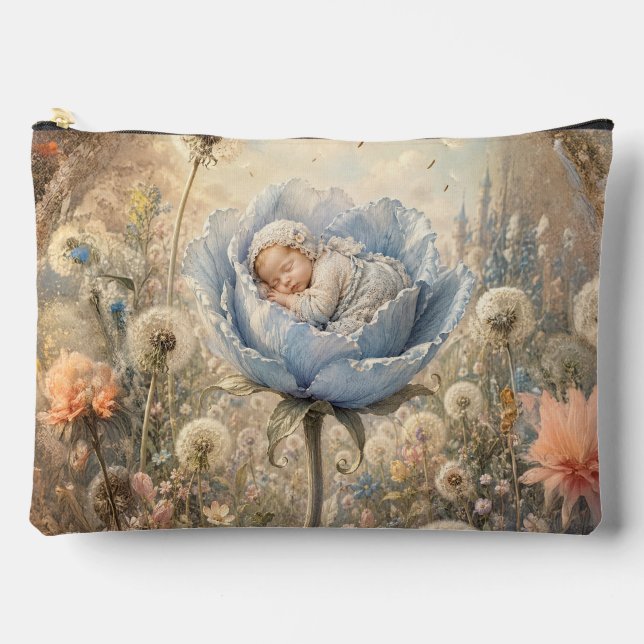 Pochette À Accessoires Bébé endormi dans une fleur bleue Bébé (Recto)