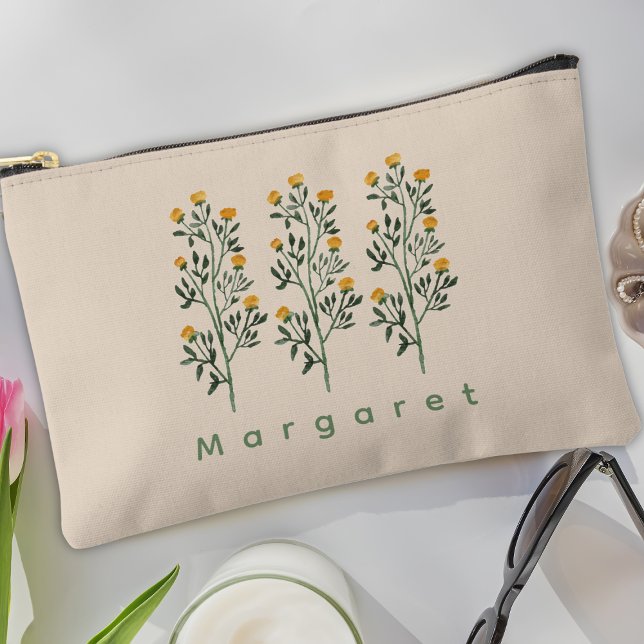 Pochette À Accessoires Beige Fleur sauvage Elégance Boho tendance (Créateur téléchargé)