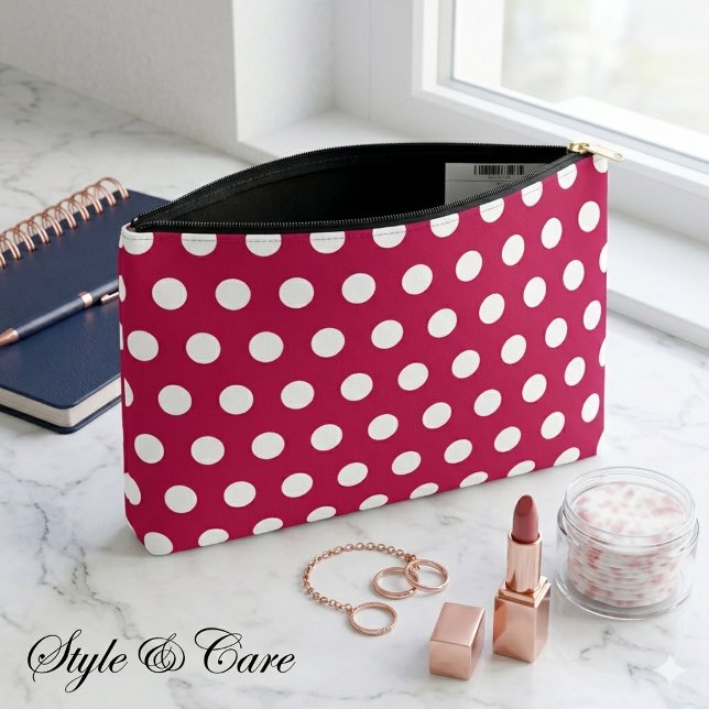 Pochette À Accessoires Belle Accessoire à Zip Rose Rouge et Point Blanc (Beautiful White Dot Red Rose Zipper Accessory Pouch)