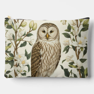 Pochette À Accessoires Belle Chouette de l'Oural et Fleurs de Magnolia