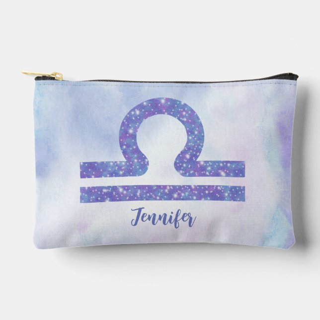 Pochette À Accessoires Belle Libra Astrologie Signe Personnalisé Violet (Recto)