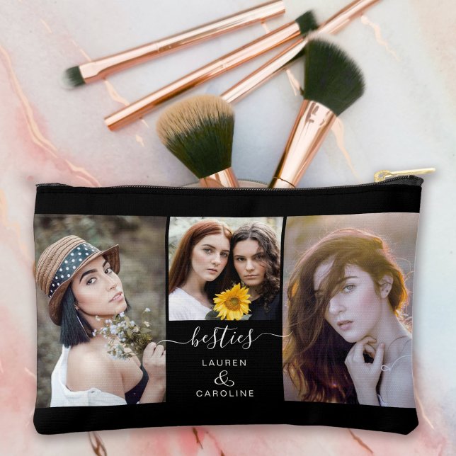Pochette À Accessoires Besoins Best Friends Modern Simple Modèle photo (A perfect gift for your bestie, personalize this cosmetic bag with your favorite photos and names.)