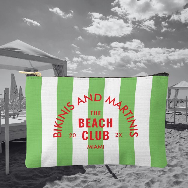 Pochette À Accessoires Bikinis Et Martinis Le Beach Club Green Stripe (Créateur téléchargé)