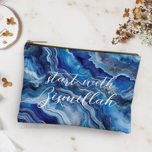Pochette À Accessoires Bismillah Alhamdullilah Agate Bleue (Créateur téléchargé)