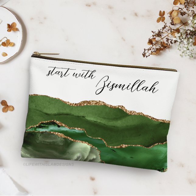 Pochette À Accessoires Bismillah Alhamdullilah Agate Verte (Créateur téléchargé)