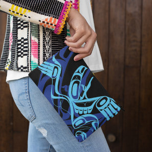 Pochette À Accessoires Black Blue Haida Eagle Thunder Bird Art autochtone