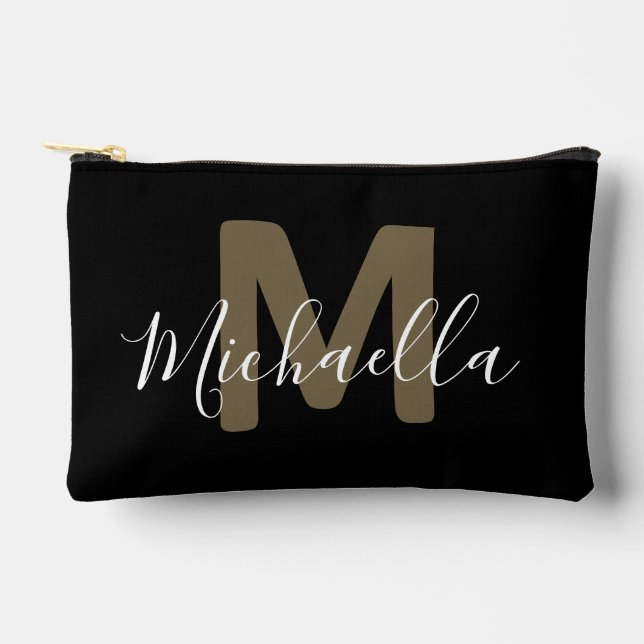 Pochette À Accessoires Black & Gold Monogram Name Small Accessory Pouch (Recto)