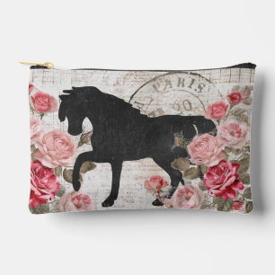 Pochette À Accessoires Black Horse Rose Rose français Script féminin Zip