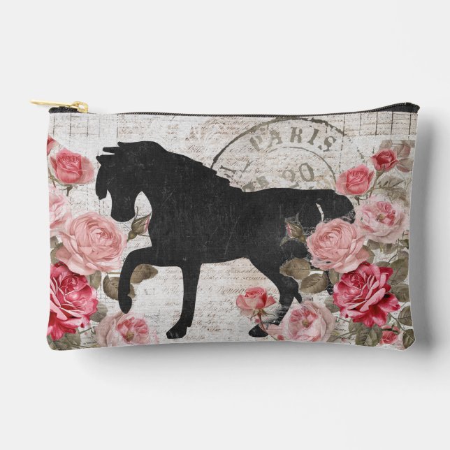Pochette À Accessoires Black Horse Rose Rose français Script féminin Zip (Recto)