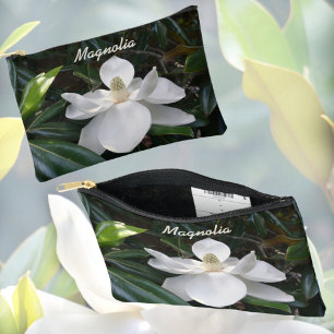 Pochette À Accessoires Blanc Magnolia Floral Photographique Botanique