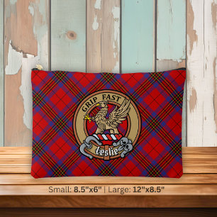Pochette À Accessoires Blason du clan Leslie sur tartan rouge
