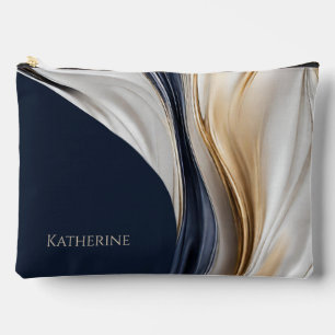 Pochette À Accessoires Bleu Abstrait moderne blanc et or