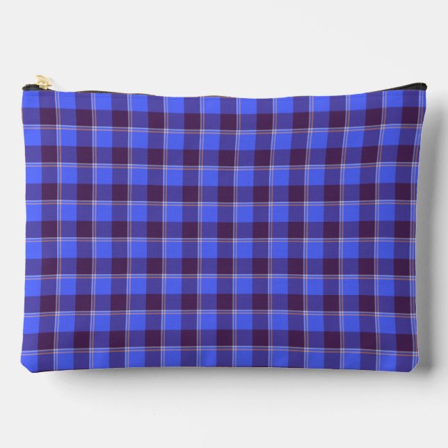 Pochette À Accessoires Bleu Barbeau et Carreaux Marron Livide (Recto)