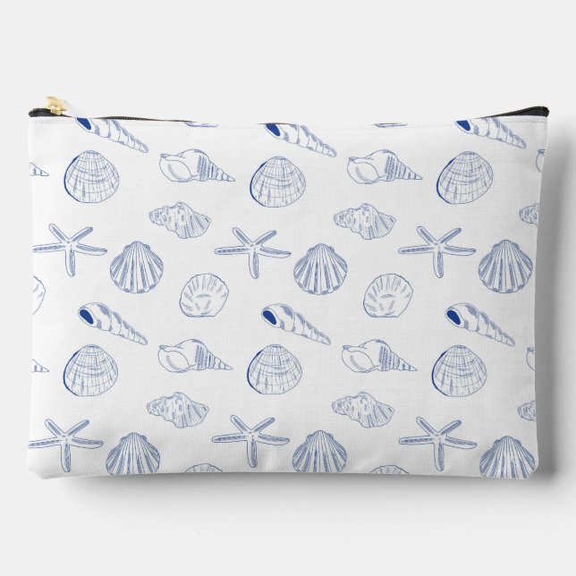 Pochette À Accessoires Bleu blanc Main dessinée Sea Shells Plage Été (Recto)