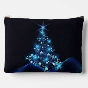Pochette À Accessoires Bleu brillant des étoiles sur l'arbre de Noël fonc