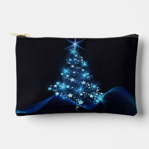 Pochette À Accessoires Bleu brillant des étoiles sur l'arbre de Noël fonc