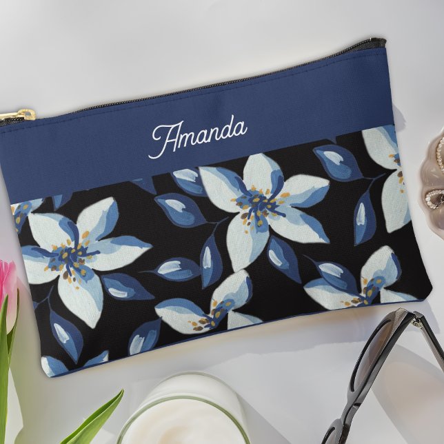 Pochette À Accessoires Bleu classique élégant Floral minimal (Créateur téléchargé)