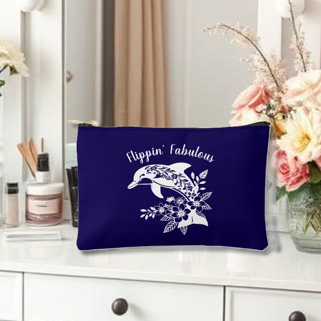 Pochette À Accessoires Bleu fabuleux de Hawaiian Dolphin Flippin (Hawaiian Dolphin, Flippin Fabulous, Islander Summer, Beach, Travel, Fisherman Trend, Tropical floral)