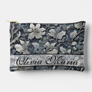 Pochette À Accessoires Bleu gris élégant et poussiéreux, blanc, floral ar