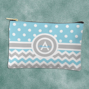 Pochette À Accessoires Bleu Gris Pois Chevron