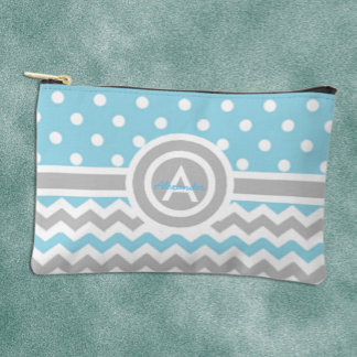 Pochette À Accessoires Bleu Gris Pois Chevron