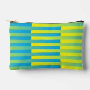 Pochette À Accessoires Bleu Jaune Vert Motif Rayé Petit